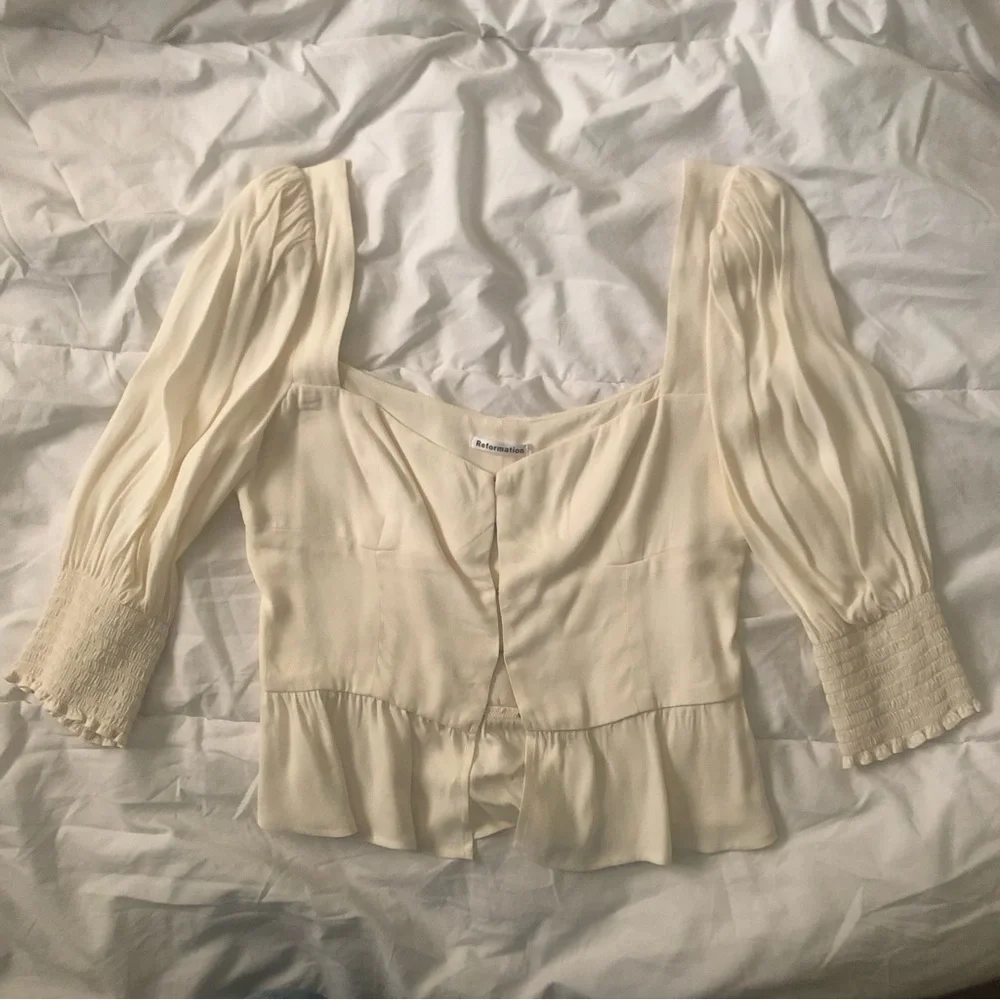 Reformation Cream Peplum Puff Sleeve Blouse